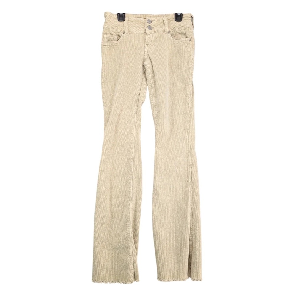 PacSun Beige Low Rise Bootcut Corduroy Pants Womens 23 25x31" Split Raw Hem Y2K